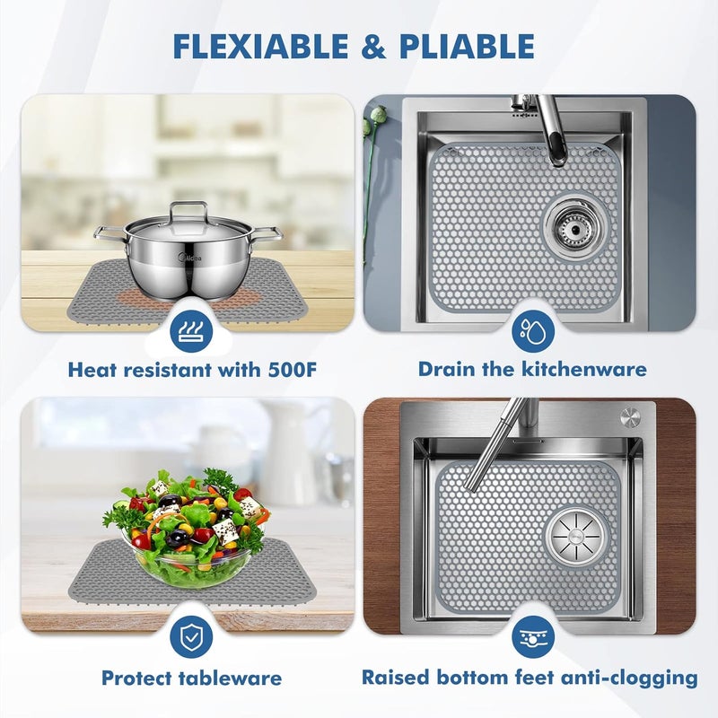 Bestjing 2 Pack Silicone Kitchen Sink Protector Mat with Rear Drain - 13.58''x 11.6'' Kitchen Sink Accessory, Folding Non-Slip Heat Resistant Mat Grid for Bottom of Porcelain Stainless Steel - Image 4
